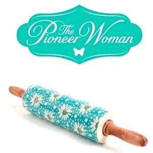 The Pioneer Woman FLEA MARKET Daisy Ceramic Rolling Pin Acacia Wood Handle NEW